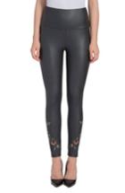 Women's Lysse Embroidered Faux Leather High Waist Leggings - Black