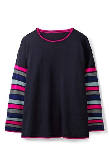 Women's Boden Berwick Stripe Sleeve Sweater - Blue