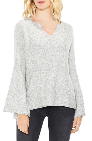 Women's Two By Vince Camuto Bell Sleeve Ribbed Sweater, Size - Grey