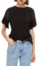 Women's Topshop Sheer Sleeve T-shirt Us (fits Like 10-12) - Black