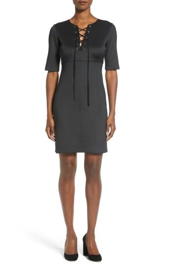 Women's Catherine Catherine Malandrino 'shaw' Lace-up Sheath Dress - Black