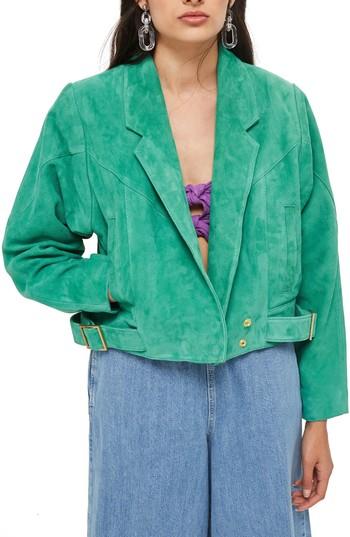 Women's Topshop Hawkes Suede Jacket Us (fits Like 0) - Green