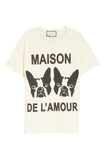 Women's Gucci Maison De L'amour Dog Print Cotton Jersey Tee, Size - Ivory