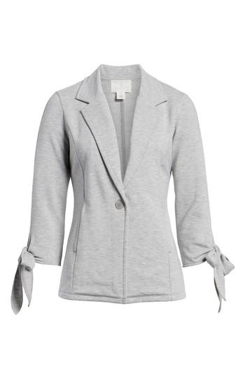 Women's Caslon Tie Sleeve Stretch Knit Blazer, Size - Grey