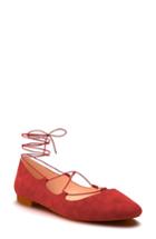 Women's Shoes Of Prey Ghillie Pointy Toe Ballet Flat C - Red