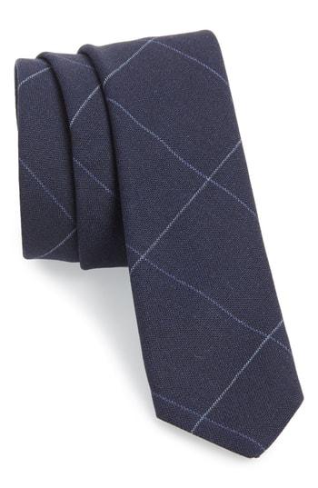 Men's Eleventy Windowpane Wool Skinny Tie, Size - Blue