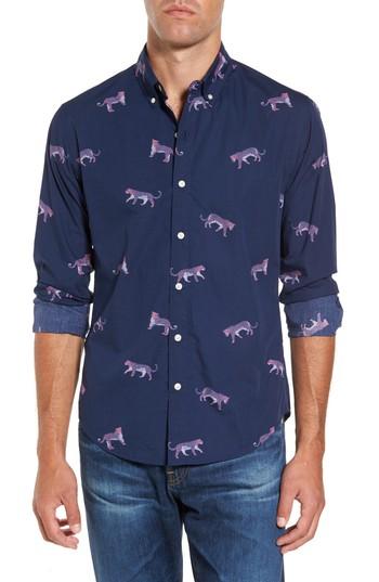 Men's Bonobos Slim Fit Washed Cheetah Print Sport Shirt, Size - Blue