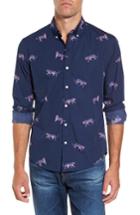 Men's Bonobos Slim Fit Washed Cheetah Print Sport Shirt, Size - Blue