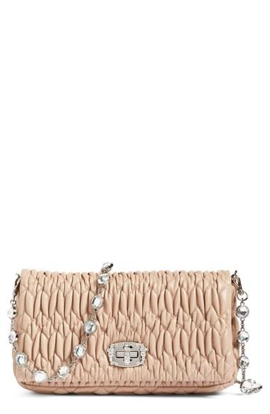 Miu Miu Small Crystal Embellished Nappa Shoulder Bag -