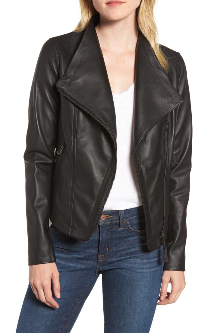 Women's Mackage Pina-l Leather Moto Jacket - Black