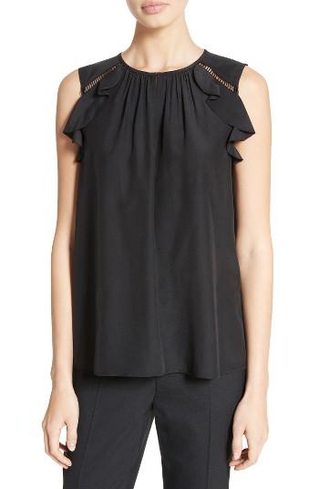 Women's Kate Spade New York Ruffle Shoulder Silk Top, Size - Black