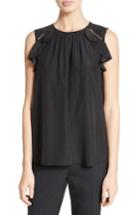 Women's Kate Spade New York Ruffle Shoulder Silk Top, Size - Black