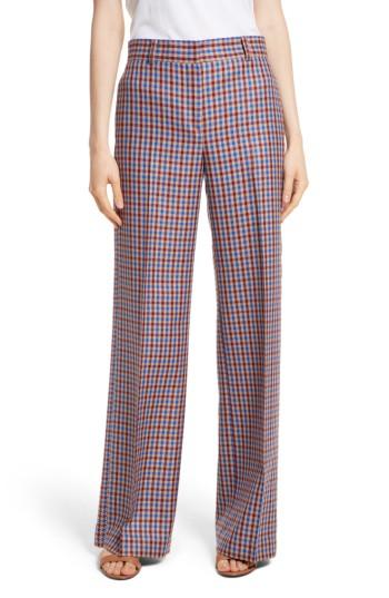 Women's Tory Burch Ainsley Plaid Wide Leg Trousers - Blue