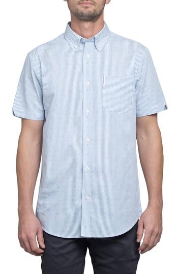 Men's Ben Sherman Slim Fit Stripe Short Sleeve Sport Shirt - Blue