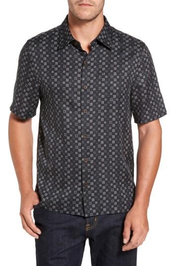 Men's Nat Nast Peak Classic Fit Silk Blend Camp Shirt, Size - Black