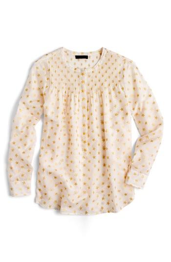 Women's J.crew Metallic Star Print Popover Top - Ivory