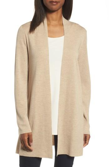 Women's Eileen Fisher Merino Straight Long Cardigan, Size - Beige