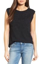 Women's Caslon Embroidered Slub Knit Tank, Size - Black