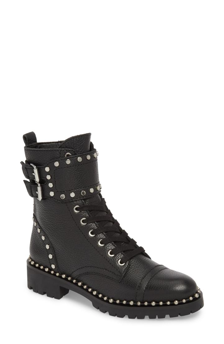 Women's Sam Edelman Jennifer Studded Combat Boot .5 M - Black