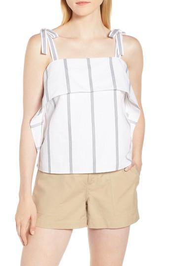 Women's Nordstrom Signature Flutter Stripe Cotton Linen Tank - White