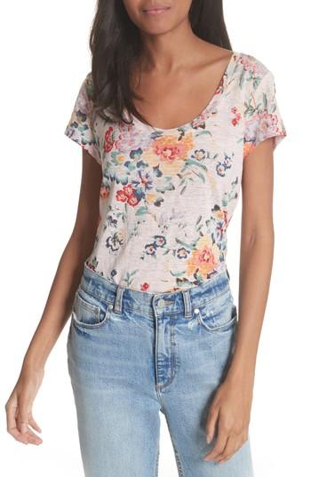 Women's Rebecca Taylor Marlena Floral Linen Tee - Pink