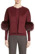 Women's Michael Kors Genuine Fox Fur Trim Wool, Angora & Cashgora Jacket - Burgundy