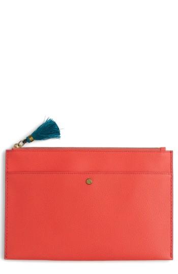 J. Crew Large Leather Zip Pouch - Coral