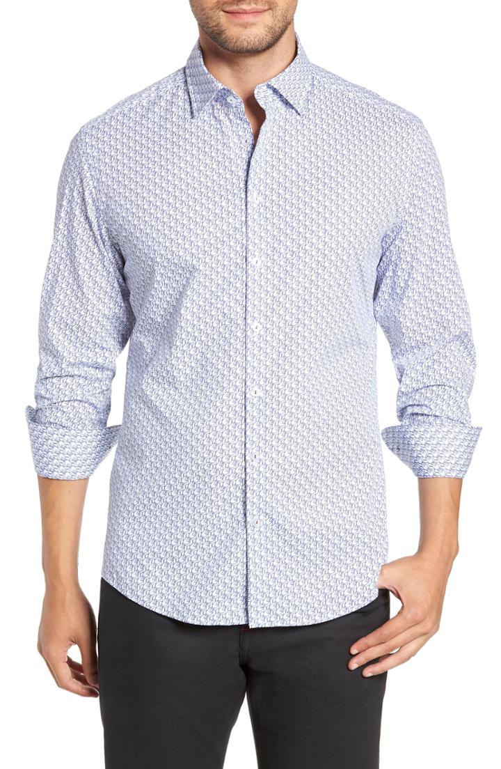 Men's Stone Rose Trim Fit Sport Shirt, Size - White