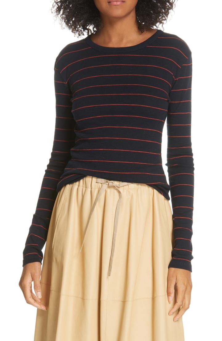 Women's Vince Chalk Stripe Fitted Crewneck Tee, Size - Blue