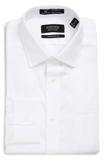 Men's Nordstrom Men's Shop Smartcare(tm) Traditional Fit Stripe Dress Shirt .5 - 32 - White