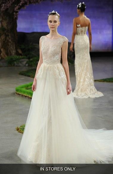 Women's Ines Di Santo 'alonda' Embellished Lace Applique Trumpet Gown With Detachable Tulle Overskirt