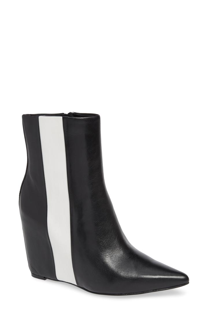 Women's Calvin Klein Yvania Stripe Wedge Bootie .5 M - Black