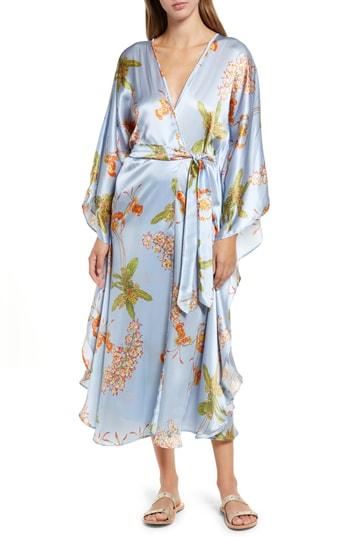 Women's Recreo San Miguel Brianna Detailed Orchid Silk Wrap Dress, Size - Blue