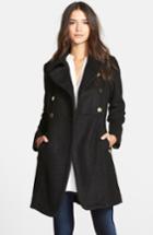 Petite Women's Guess Double Breasted Boucle Cutaway Coat P - Black