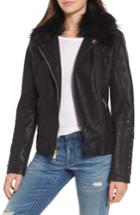 Women's Guess Faux Fur Collar Jacket - Black