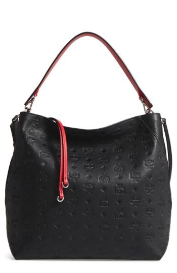 Mcm Klara Monogrammed Leather Hobo Bag - Beige