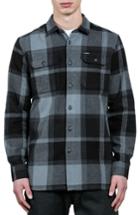 Men's Volcom Heavy Daze Plaid Flannel Shirt Jacket - Black
