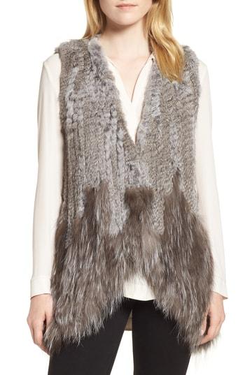 Women's Love Token Genuine Rabbit & Fox Fur Vest - Grey