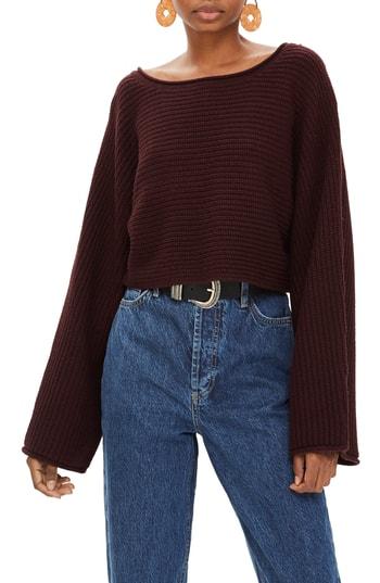Women's Topshop Roll Edge Crop Sweater Us (fits Like 0-2) - Red