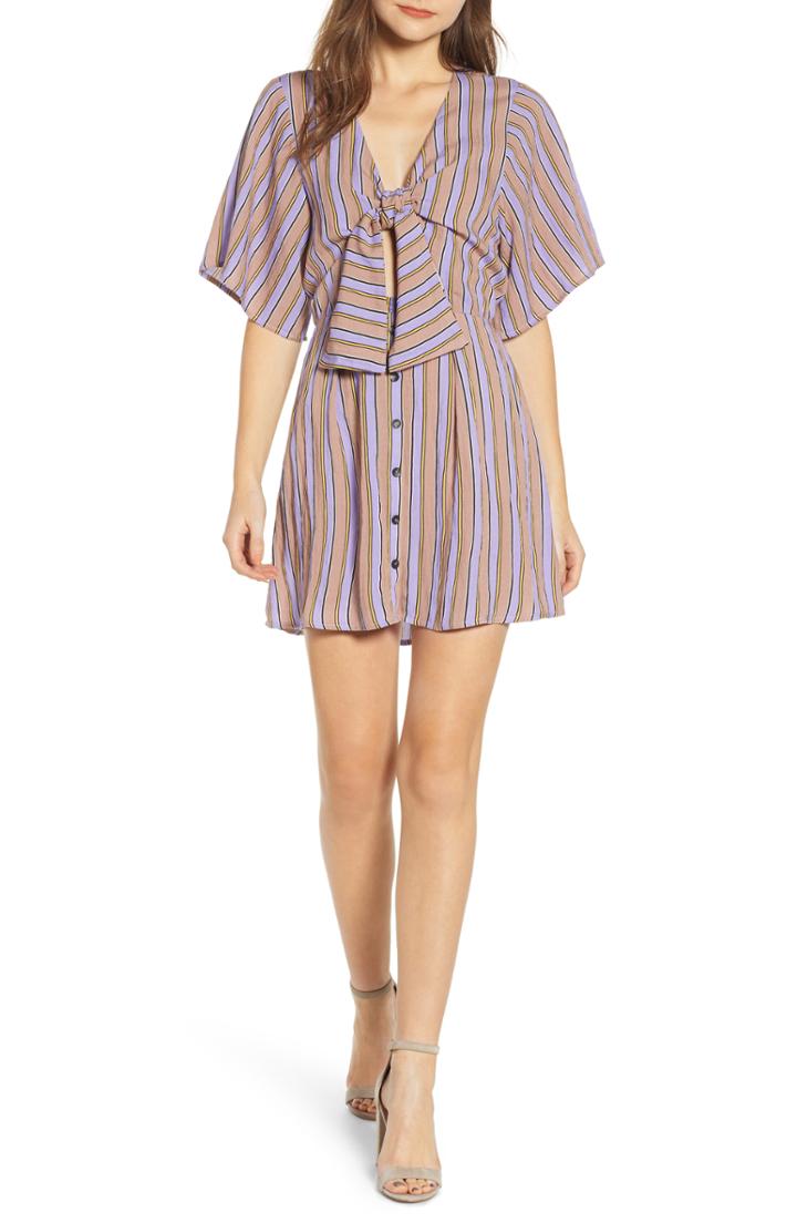 Women's Moon River Stripe Tie Front Dress - Purple