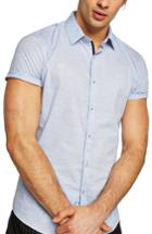 Men's Topman Skinny Fit Slub Shirt - Blue