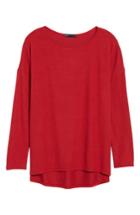 Petite Women's Gibson Cozy Fleece Ballet Neck High/low Pullover, Size P - Red