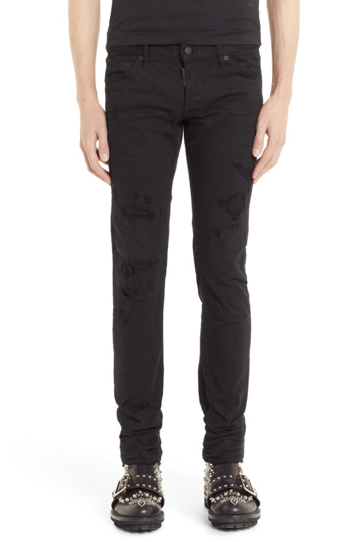 Men's Dsquared2 Destroyed Slim Fit Jeans Eu - Black