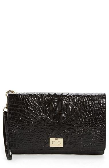 Brahmin 'lily' Croc Embossed Leather Clutch - Black