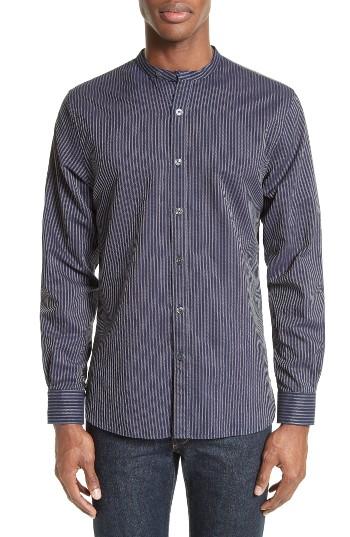 Men's Todd Snyder Stripe Trim Fit Mandarin Collar Sport Shirt