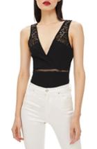 Women's Topshop Lace Plunge Bodysuit Us (fits Like 10-12) - Black