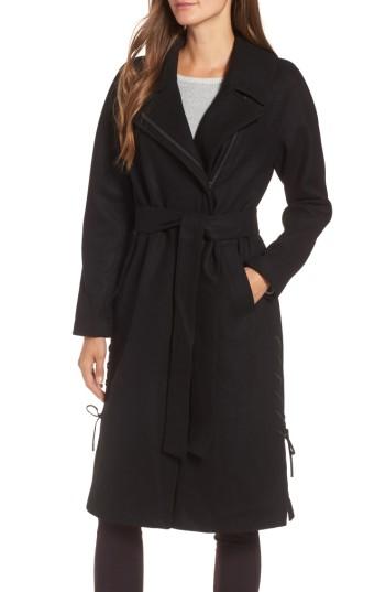 Women's Andrew Marc Baylee Asymmetrical Wool Blend Coat - Black