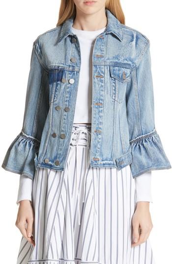 Women's 3.1 Phillip Lim Ruffle Cuff Denim Jacket - Blue