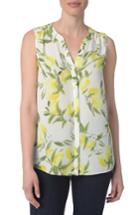 Women's Nydj Print Pleat Back Sleeveless Split Neck Blouse - Beige