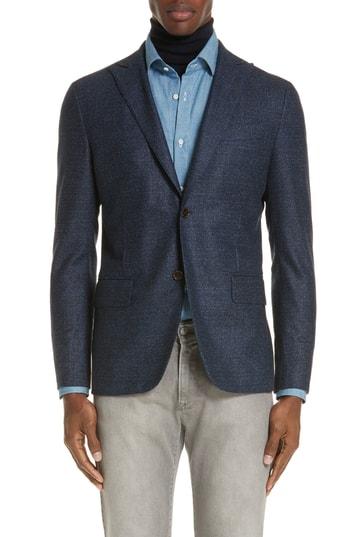 Men's Eidos Napoli Trim Fit Tweed Wool Sport Coat Us / 50 Eur - Blue